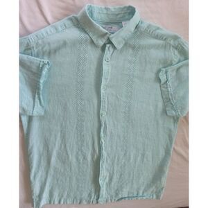 Cafe‎ Luna Women's Collared Short Sleeve Blouse Small Linen Cotton Light Green
